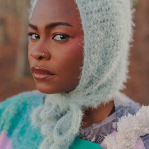 sage green & pink tie beanie