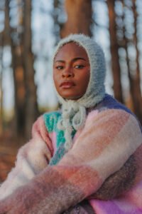 sage green & pink tie beanie