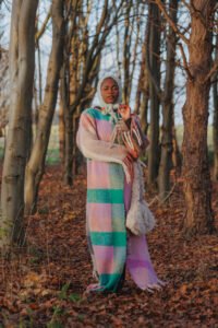 sage green & pink tie beanie