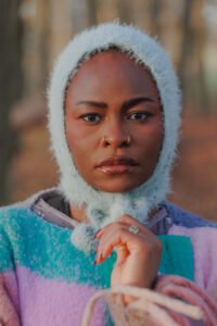 sage green & pink tie beanie